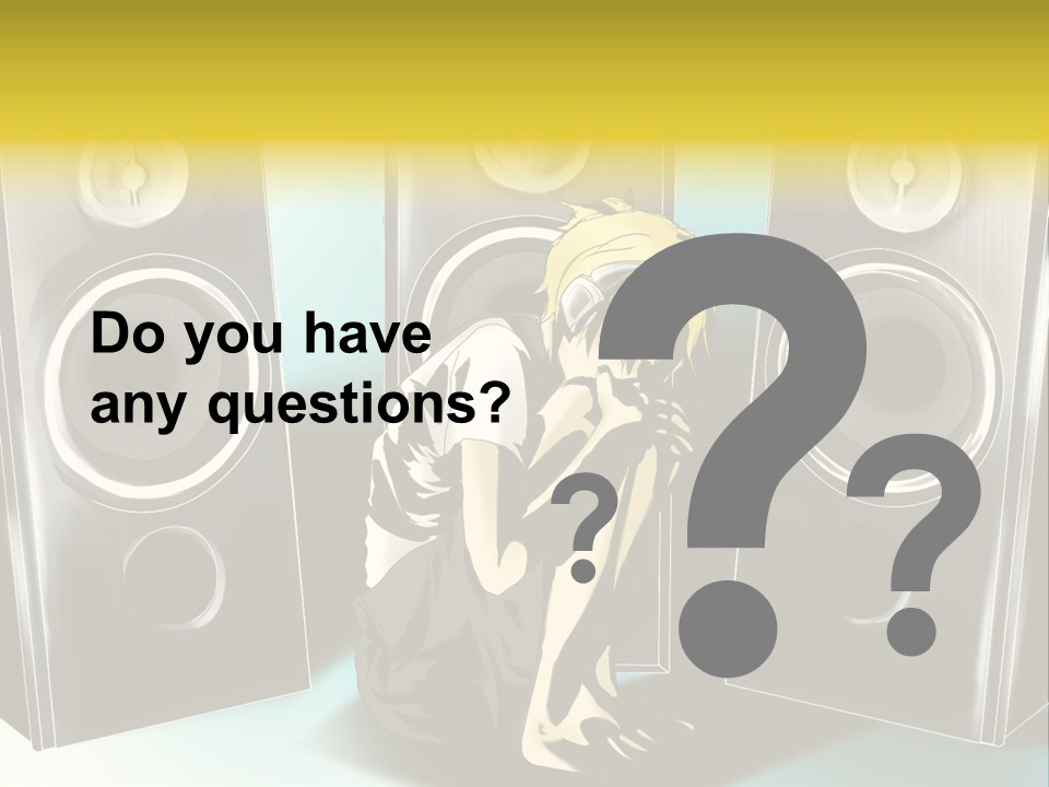 A Couple Of Speakers Sitting Next To Each Other PowerPoint Template