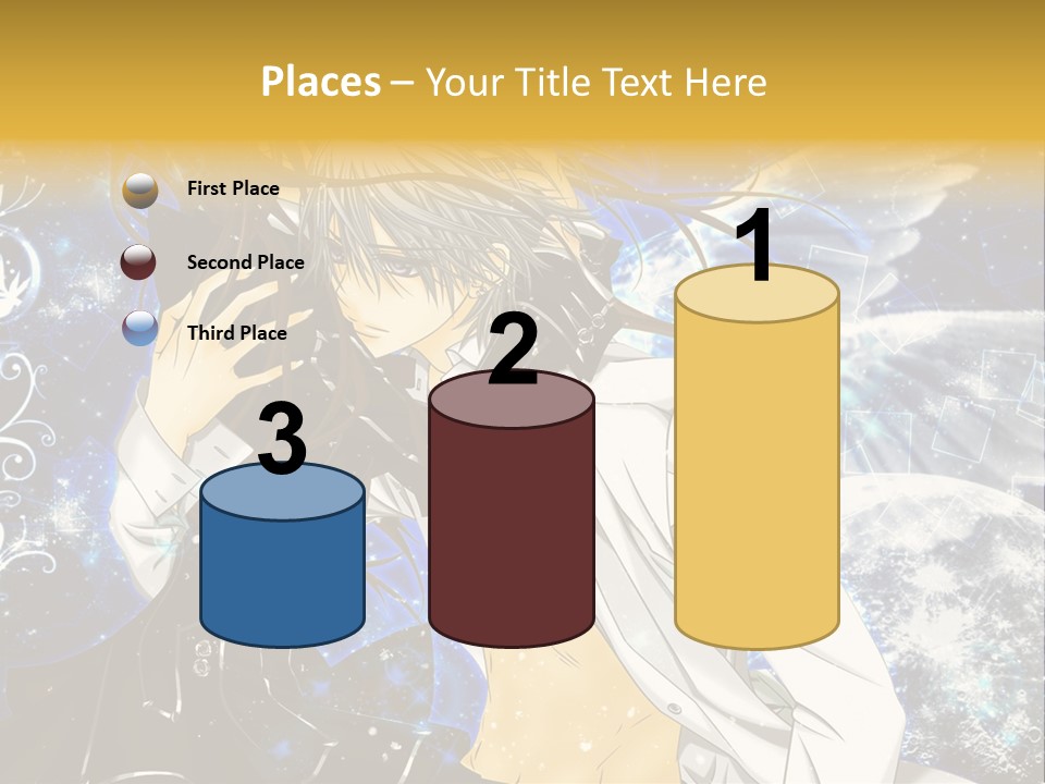 An Anime Character Holding A Cell Phone In His Hand PowerPoint Template