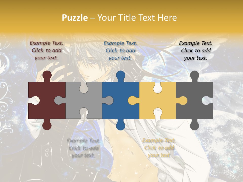 An Anime Character Holding A Cell Phone In His Hand PowerPoint Template