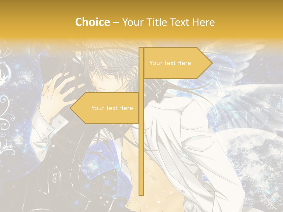 An Anime Character Holding A Cell Phone In His Hand PowerPoint Template