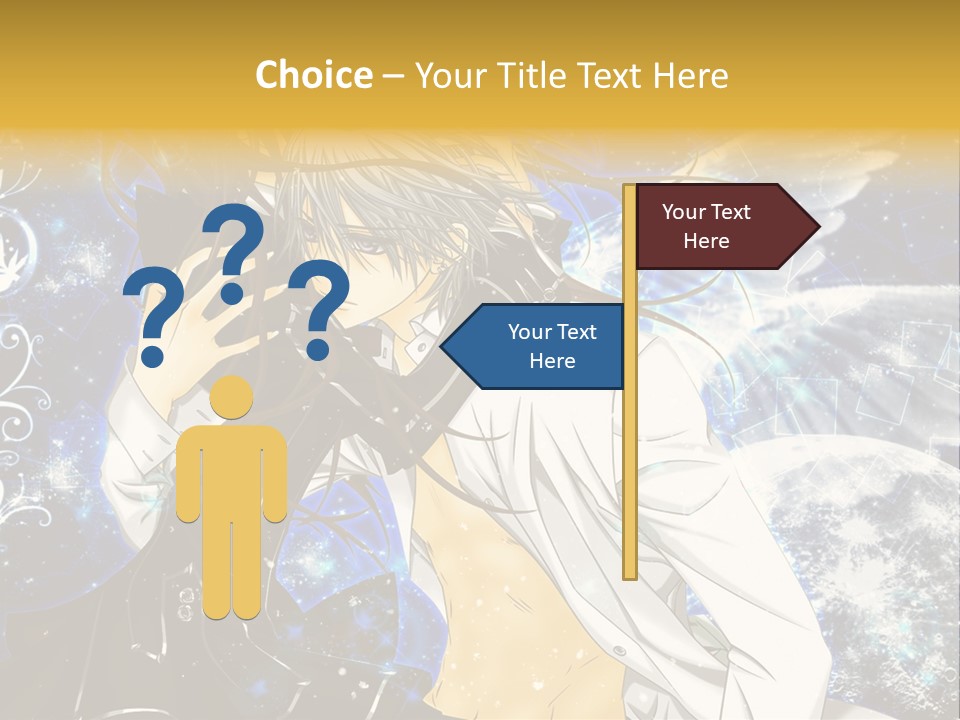 An Anime Character Holding A Cell Phone In His Hand PowerPoint Template