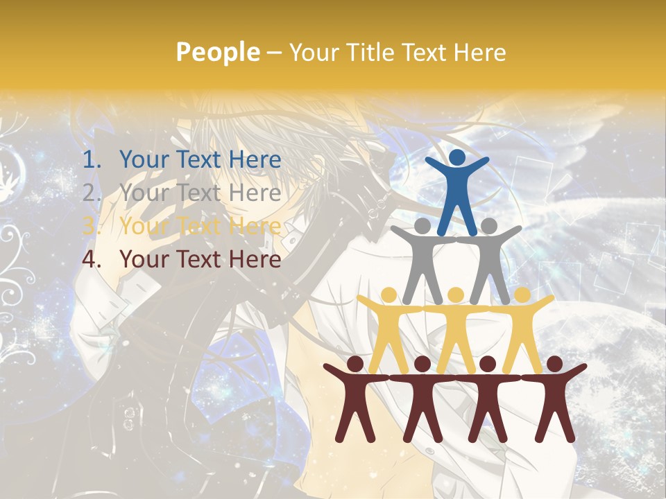 An Anime Character Holding A Cell Phone In His Hand PowerPoint Template