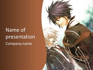 A Couple Of Anime Characters Standing Next To Each Other PowerPoint Template