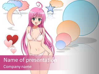 A Girl With Pink Hair Is Standing In Front Of A White Background PowerPoint Template