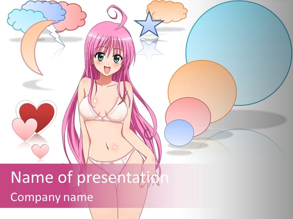 A Girl With Pink Hair Is Standing In Front Of A White Background PowerPoint Template