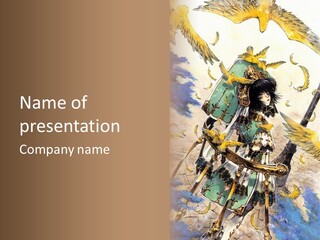 A Woman With A Sword And A Bird On Her Back PowerPoint Template