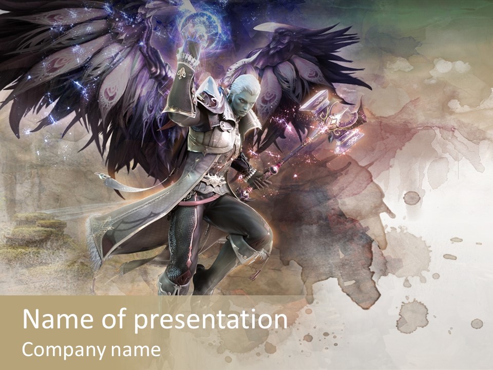 A Woman With A Sword And Wings Powerpoint Template PowerPoint Template