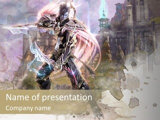 A Man With A Sword Standing In Front Of A Castle PowerPoint Template
