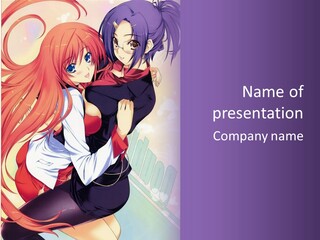 A Couple Of Anime Girls Hugging In Front Of A Purple Background PowerPoint Template