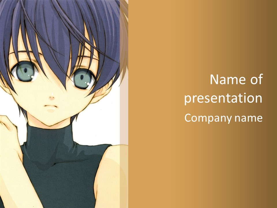 An Anime Character With Blue Hair And Blue Eyes PowerPoint Template