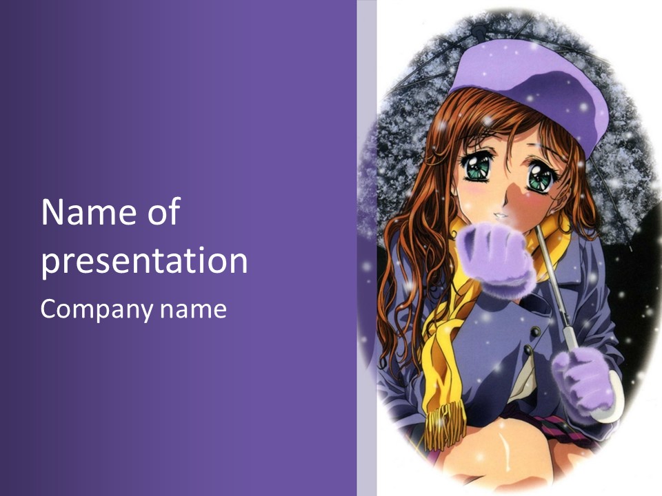 A Girl With A Purple Hat And A Yellow Scarf PowerPoint Template