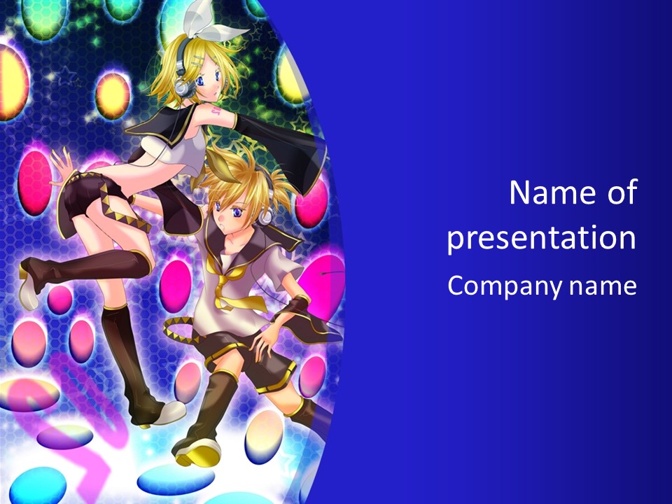 A Couple Of Anime Characters In Front Of A Blue Background PowerPoint Template