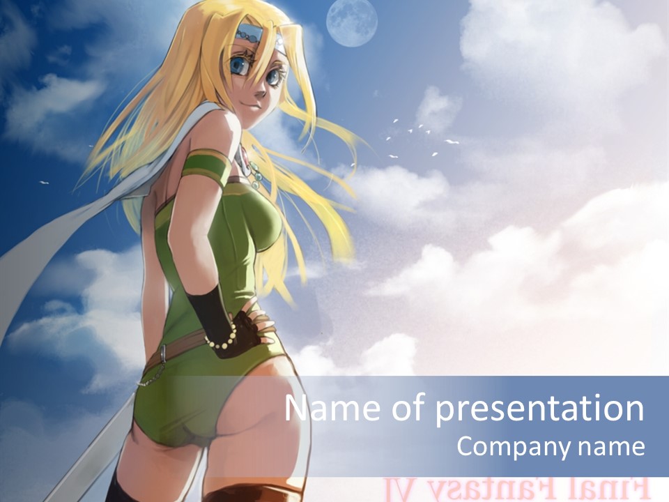 A Woman In A Green Dress Is Standing In The Sky PowerPoint Template