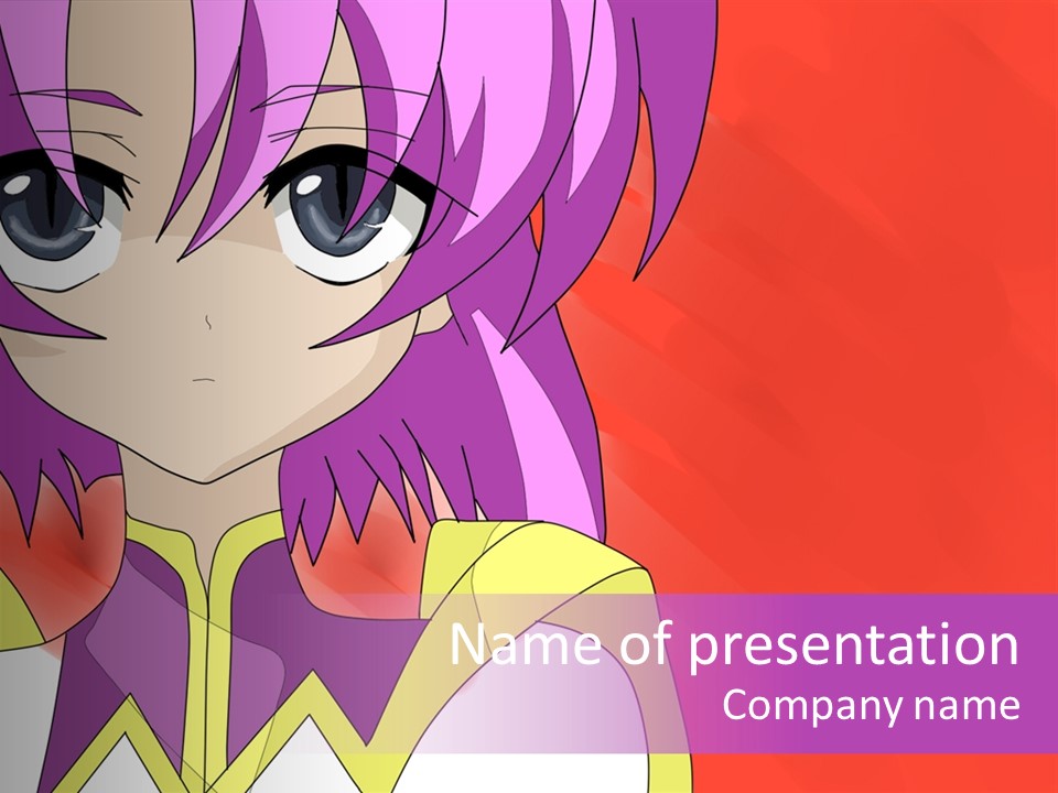 A Anime Character With Purple Hair And Blue Eyes PowerPoint Template