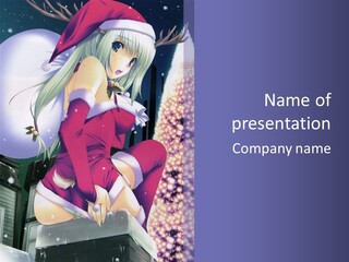 A Woman In A Santa Hat Sitting On A Table PowerPoint Template