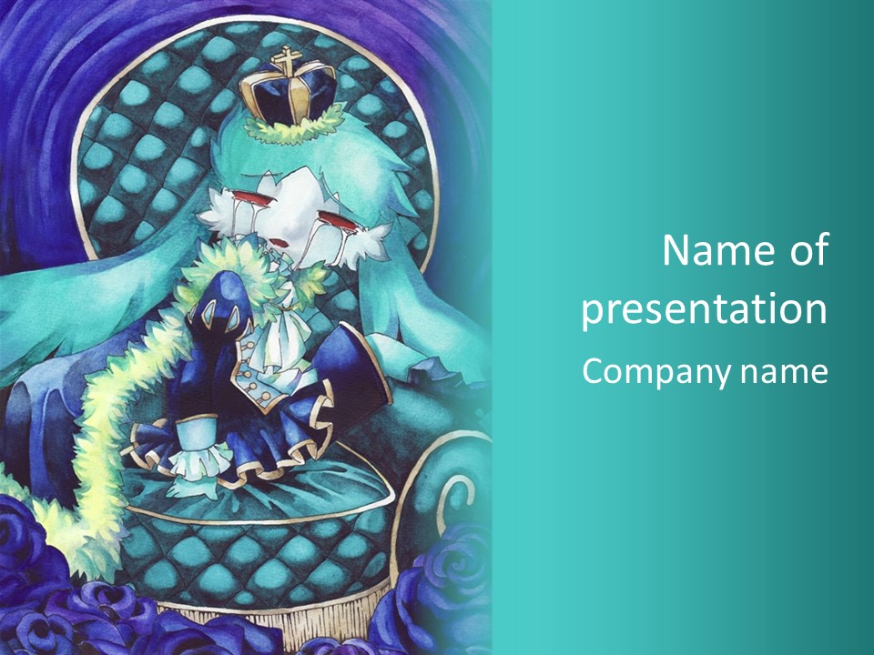 A Blue Chair With A Crown On Top Of It PowerPoint Template