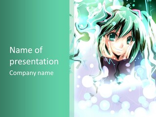 An Anime Character With Green Hair And A Green Background PowerPoint Template