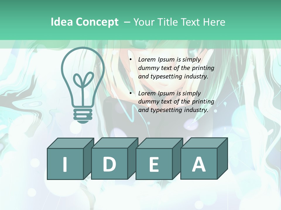 An Anime Character With Green Hair And A Green Background PowerPoint Template