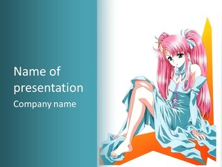 A Girl With Pink Hair Is Sitting On The Floor PowerPoint Template