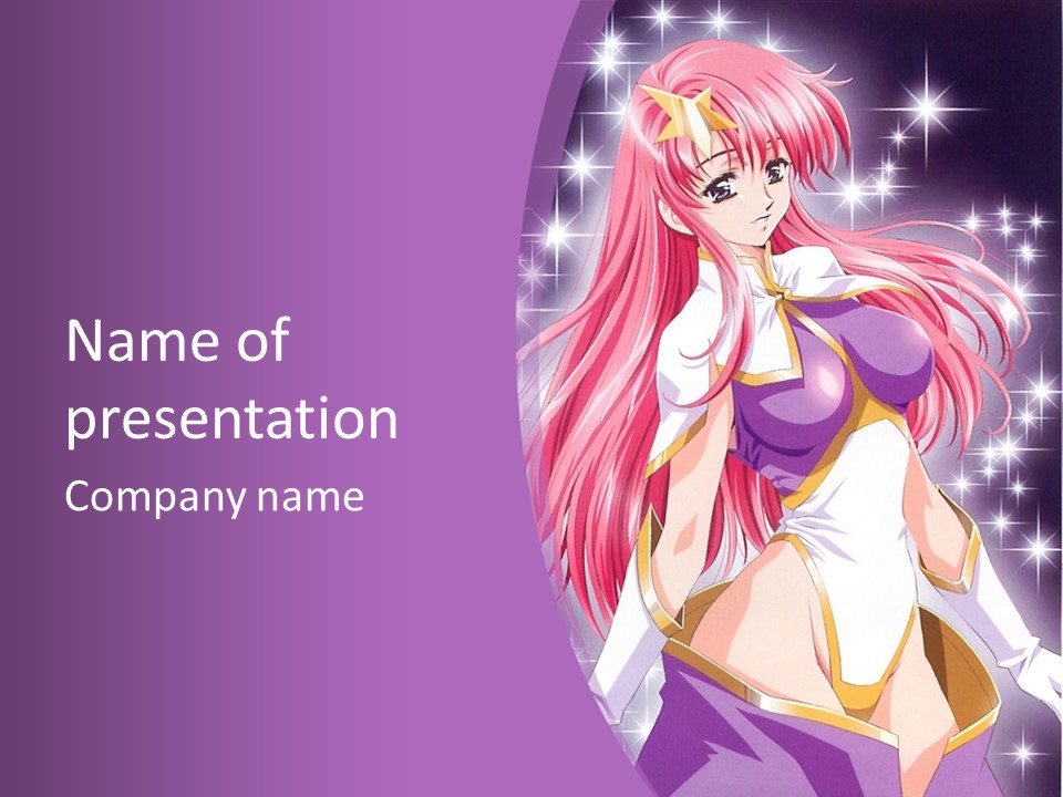 A Girl With Pink Hair Is Standing In Front Of A Purple Background PowerPoint Template