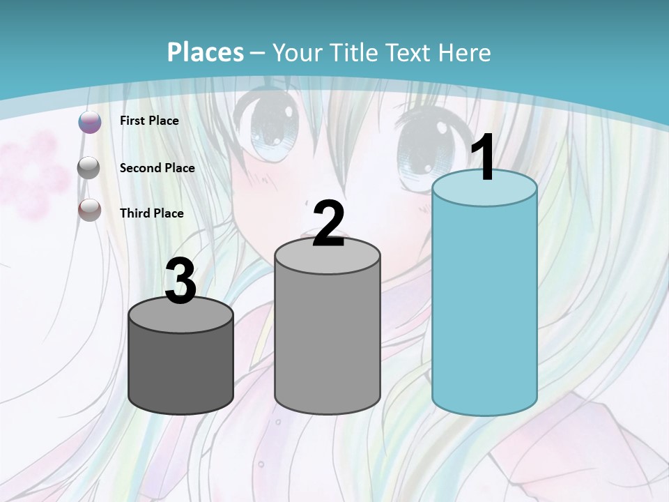 A Girl With Green Hair Is Standing In Front Of A Blue Background PowerPoint Template