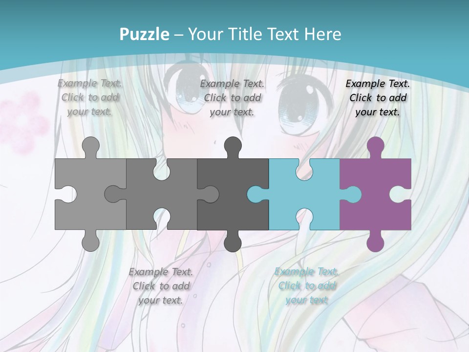 A Girl With Green Hair Is Standing In Front Of A Blue Background PowerPoint Template