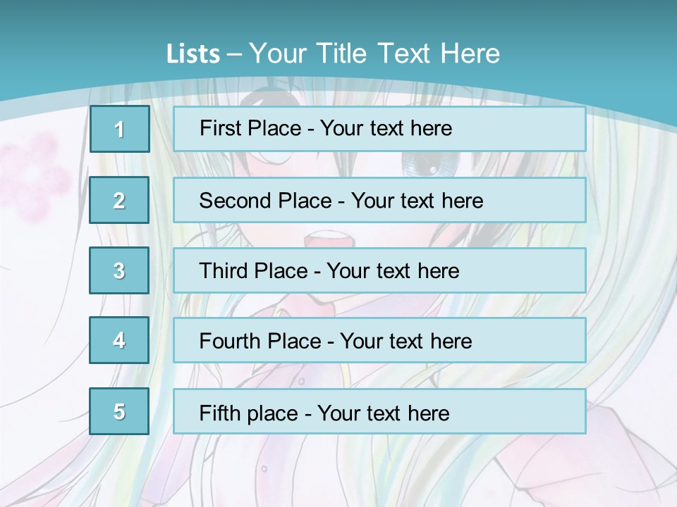 A Girl With Green Hair Is Standing In Front Of A Blue Background PowerPoint Template