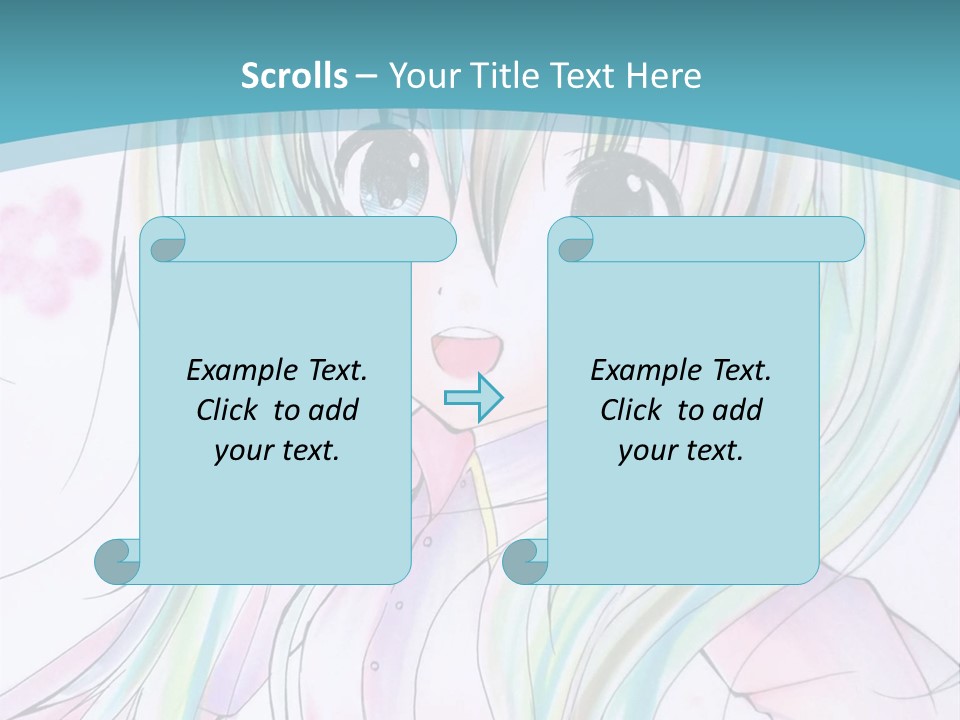 A Girl With Green Hair Is Standing In Front Of A Blue Background PowerPoint Template