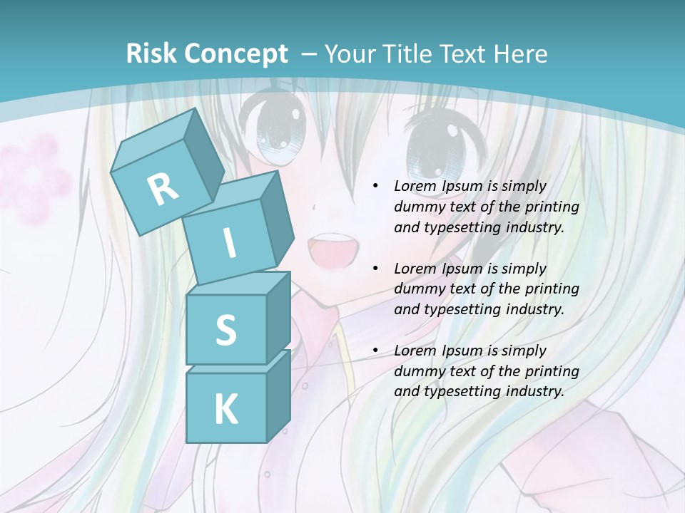 A Girl With Green Hair Is Standing In Front Of A Blue Background PowerPoint Template