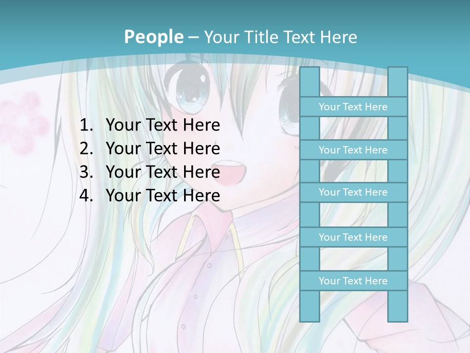 A Girl With Green Hair Is Standing In Front Of A Blue Background PowerPoint Template