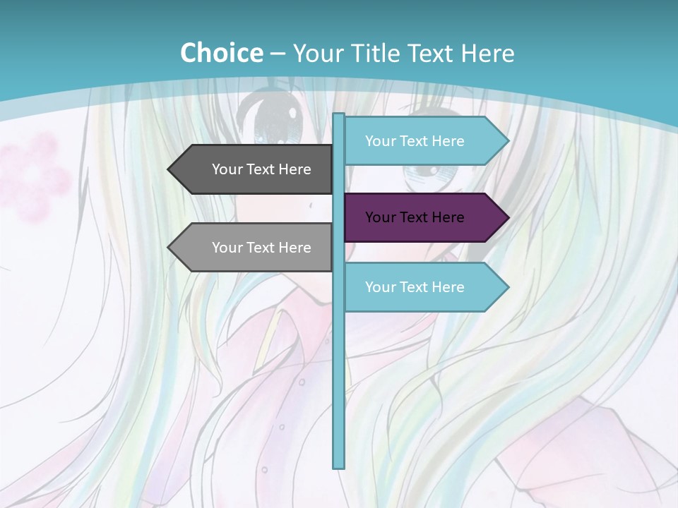 A Girl With Green Hair Is Standing In Front Of A Blue Background PowerPoint Template