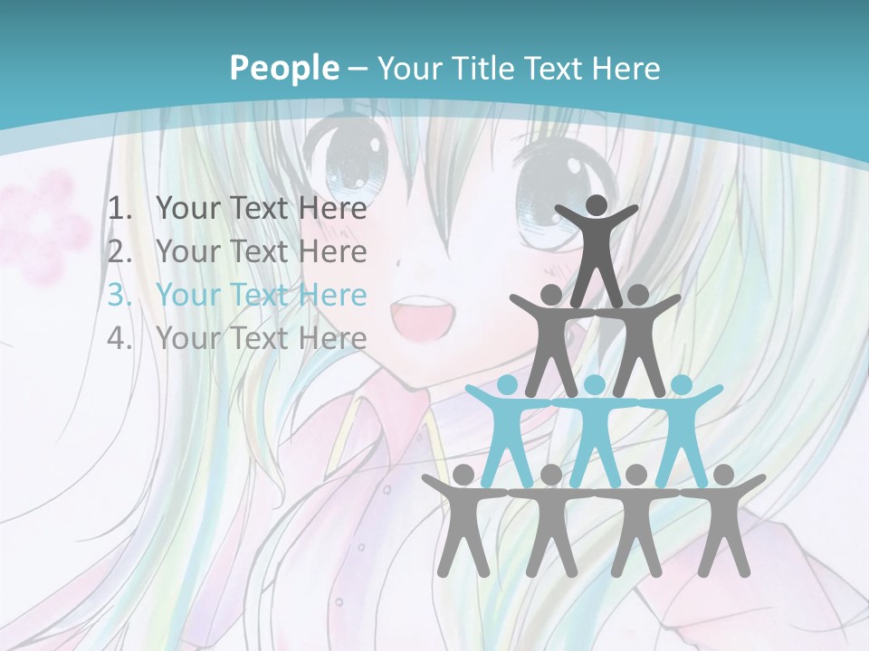 A Girl With Green Hair Is Standing In Front Of A Blue Background PowerPoint Template