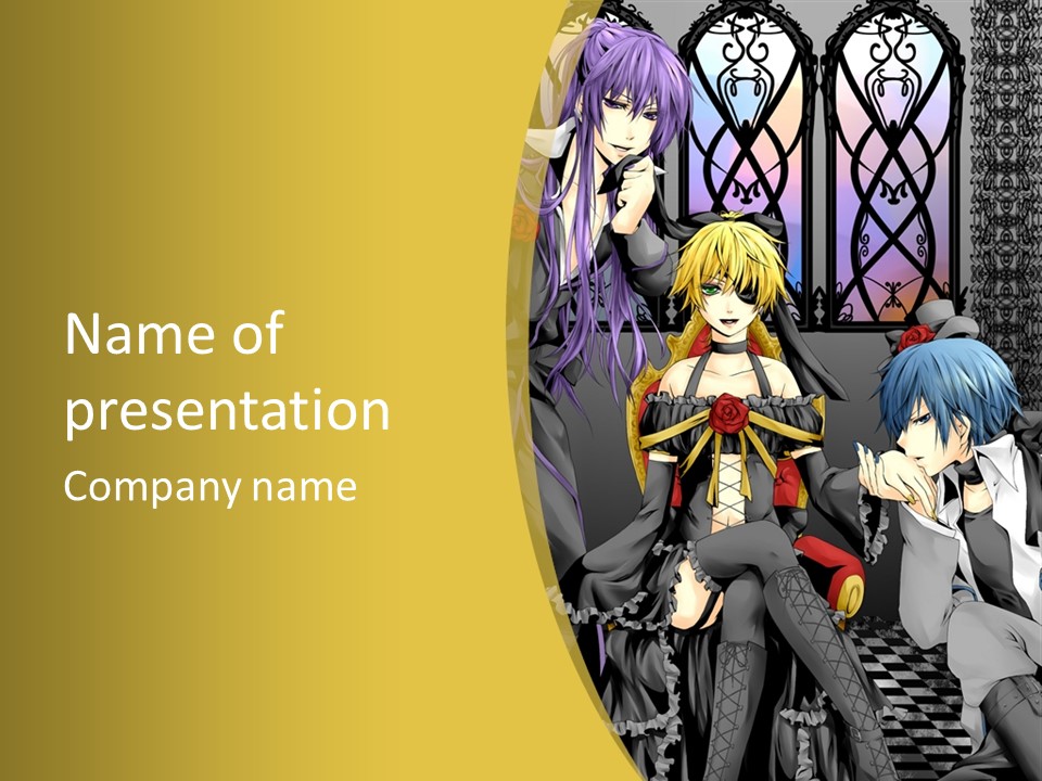 A Group Of Anime Characters Sitting On A Bench PowerPoint Template