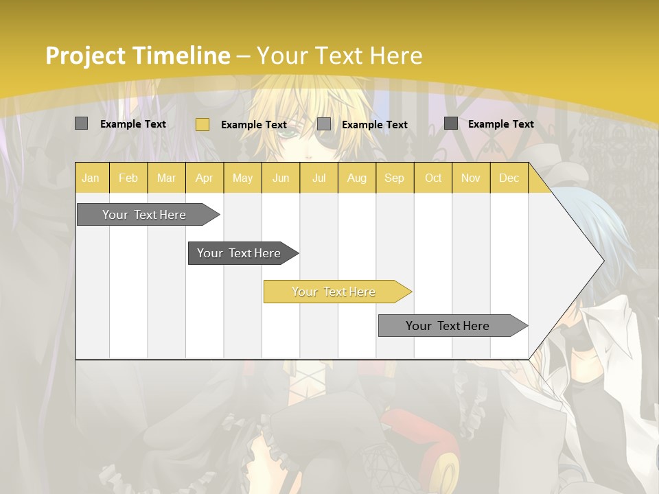 A Group Of Anime Characters Sitting On A Bench PowerPoint Template