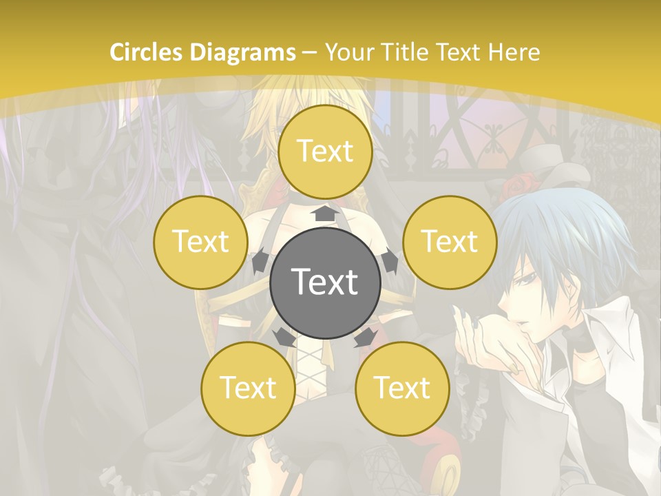 A Group Of Anime Characters Sitting On A Bench PowerPoint Template