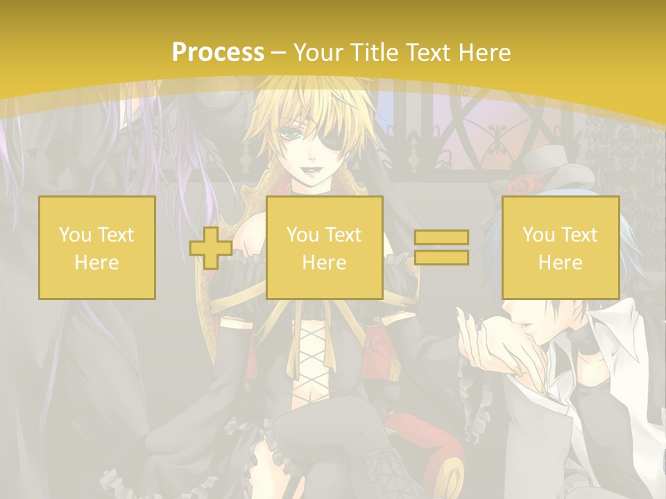 A Group Of Anime Characters Sitting On A Bench PowerPoint Template