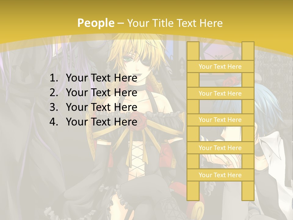 A Group Of Anime Characters Sitting On A Bench PowerPoint Template