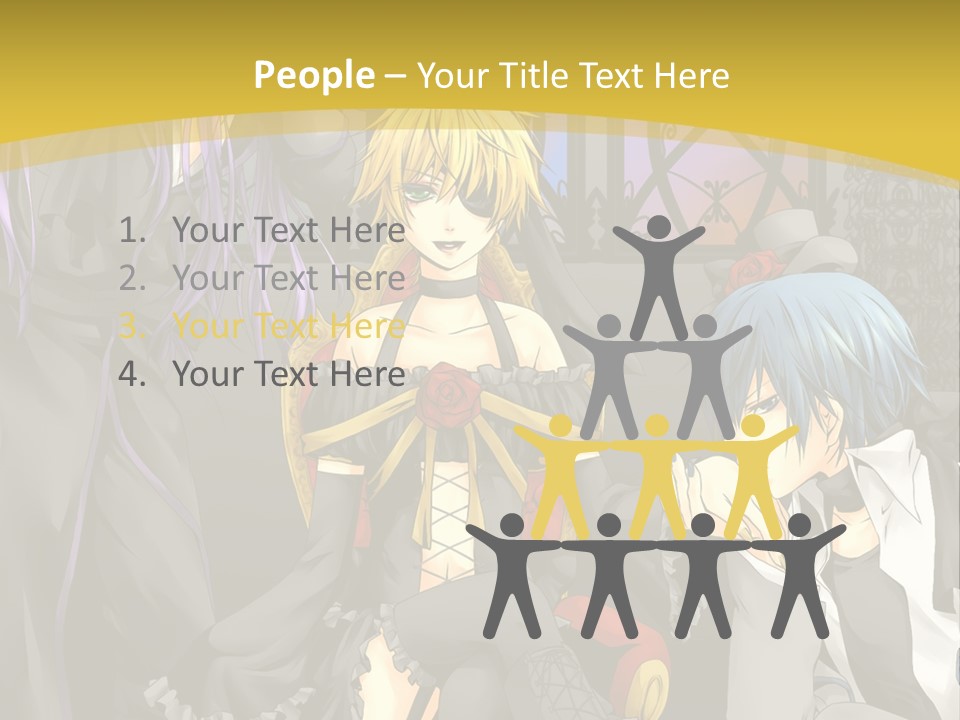 A Group Of Anime Characters Sitting On A Bench PowerPoint Template