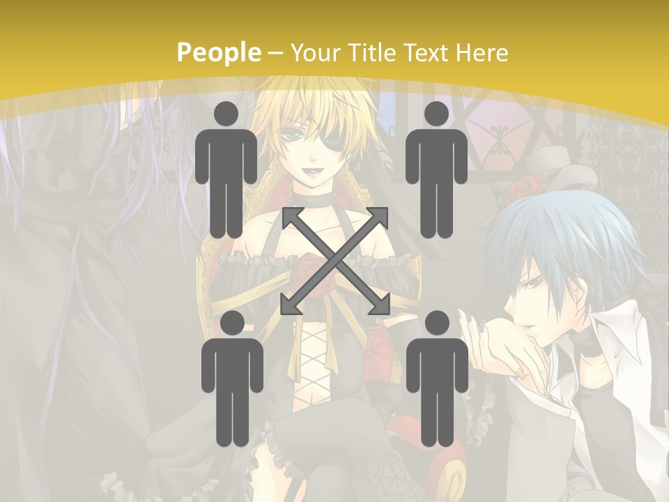A Group Of Anime Characters Sitting On A Bench PowerPoint Template