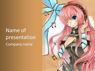 A Girl With Pink Hair Is Holding A Blue Umbrella PowerPoint Template