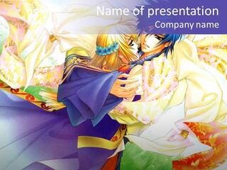 A Couple Of Anime Characters Hugging In Front Of A Colorful Background PowerPoint Template