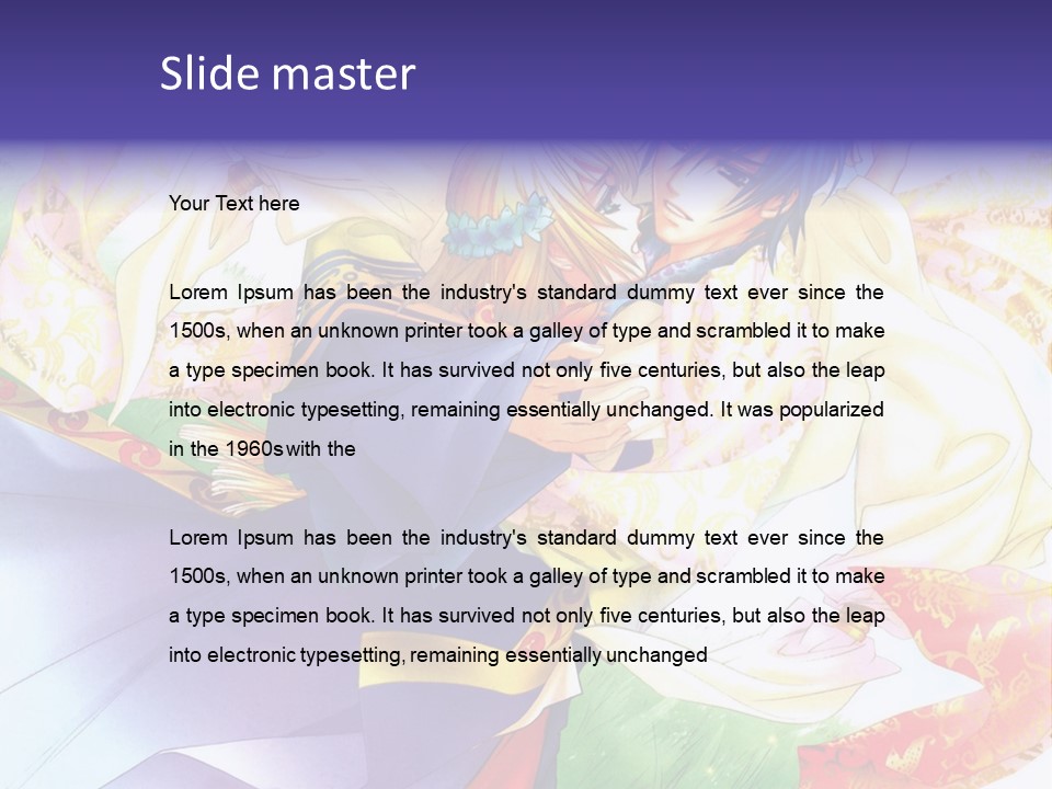 A Couple Of Anime Characters Hugging In Front Of A Colorful Background PowerPoint Template