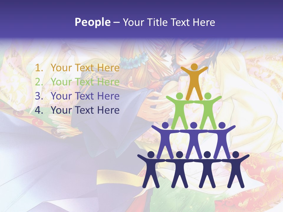 A Couple Of Anime Characters Hugging In Front Of A Colorful Background PowerPoint Template