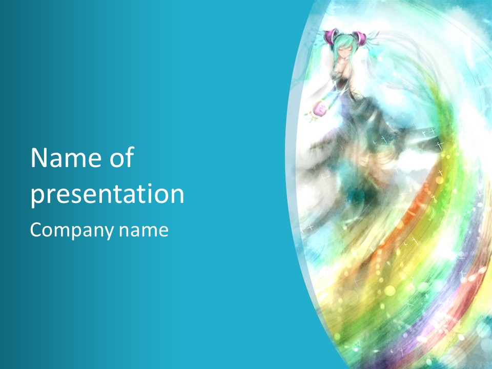 A Woman In A Blue Dress With A Rainbow Background PowerPoint Template