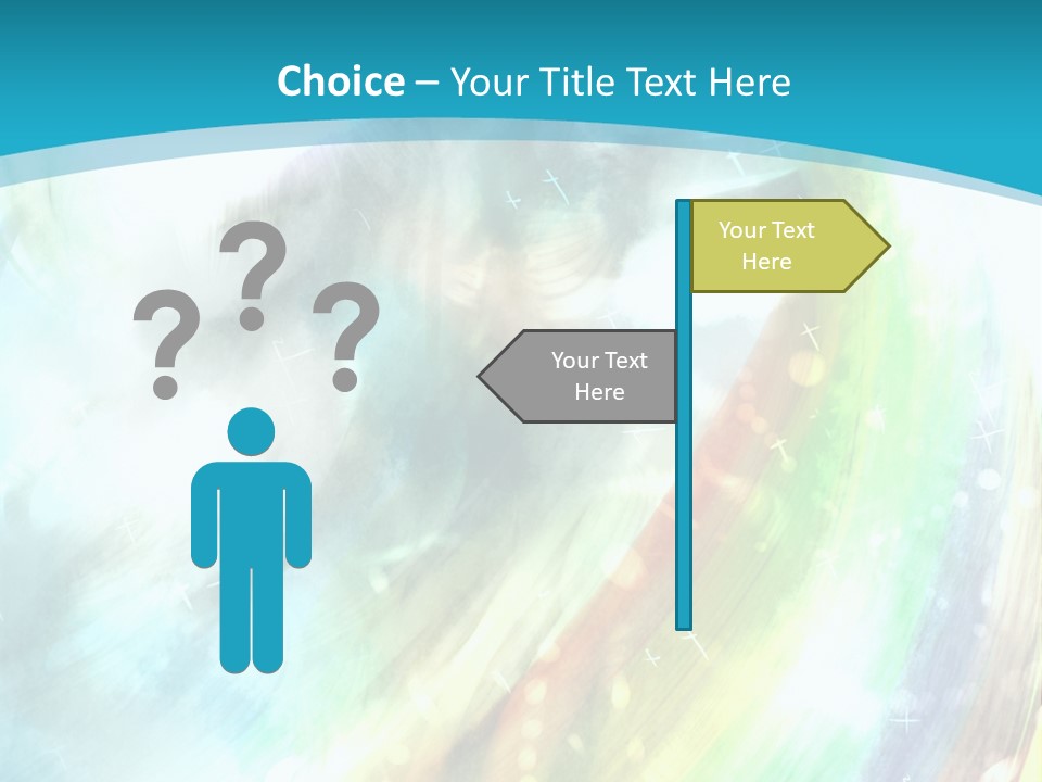 A Woman In A Blue Dress With A Rainbow Background PowerPoint Template