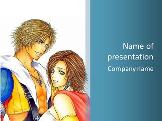 A Couple Of Anime Characters Standing Next To Each Other PowerPoint Template