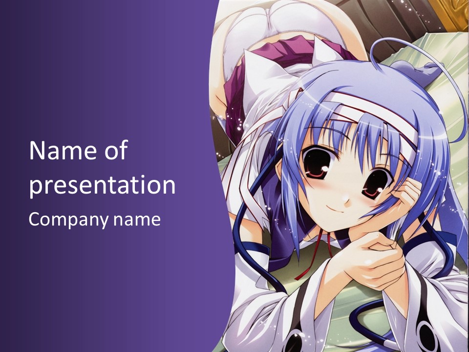 A Girl With Blue Hair And A Purple Background With The Words Name Of Presentation Company PowerPoint Template