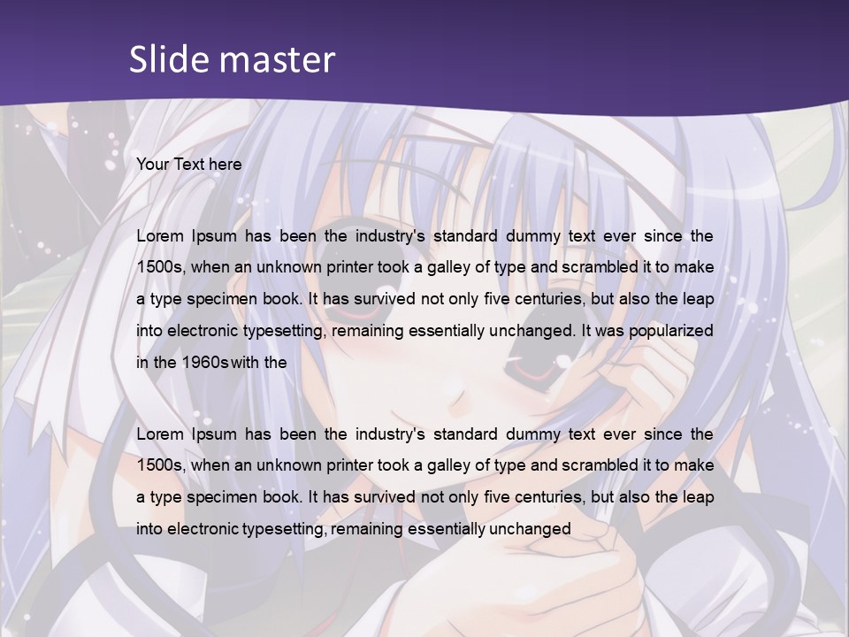 A Girl With Blue Hair And A Purple Background With The Words Name Of Presentation Company PowerPoint Template