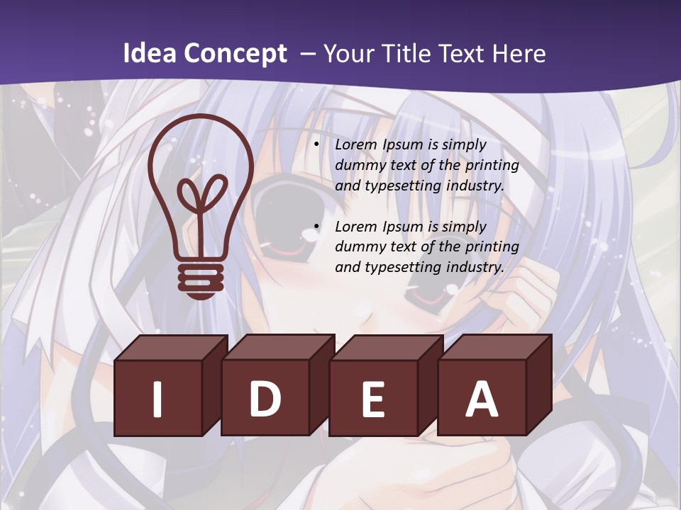 A Girl With Blue Hair And A Purple Background With The Words Name Of Presentation Company PowerPoint Template
