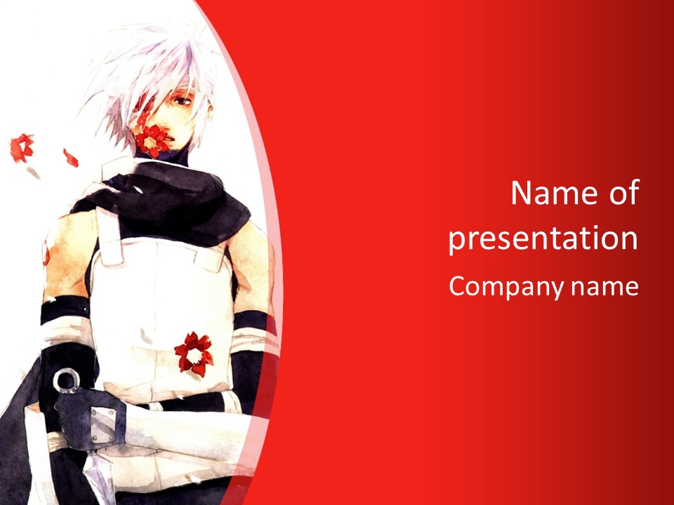 A Woman With White Hair And Black Gloves Is Standing In Front Of A Red Background PowerPoint Template